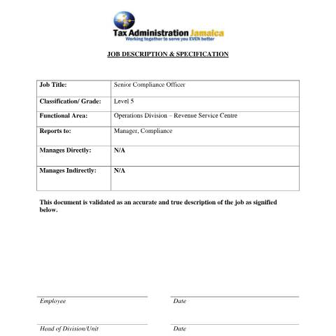Document preview: Senior Compliance Officer (Level 5) — Document, Jamaica (CERFA n°Senior+Compliance+Officer)