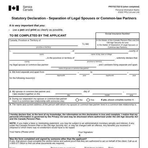 Document preview: Statutory Declaration - Separation of Legal Spouses and Common-law Partners — Income Security Programs, Canada (CERFA n°ISP1811OAS)