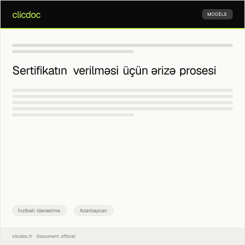 Document preview: Sertifikatın verilməsi üçün ərizə — İnzibati idarəetmə, Azərbaycan