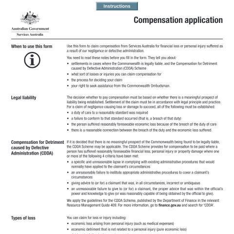 Document preview: Compensation Application — Services Australia — Individuals (by code), Australia (CERFA n°SS509)