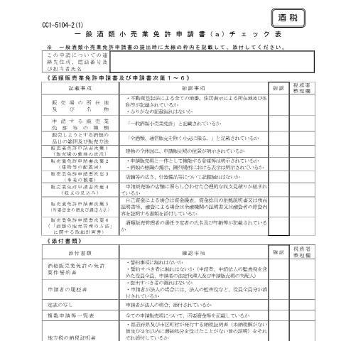 Document preview: E1-3 酒類の販売業免許の申請 — 一般酒類小売業免許等の申請 (PDFファイル/209KB) — 酒税, 日本 (CERFA n°E1-3)