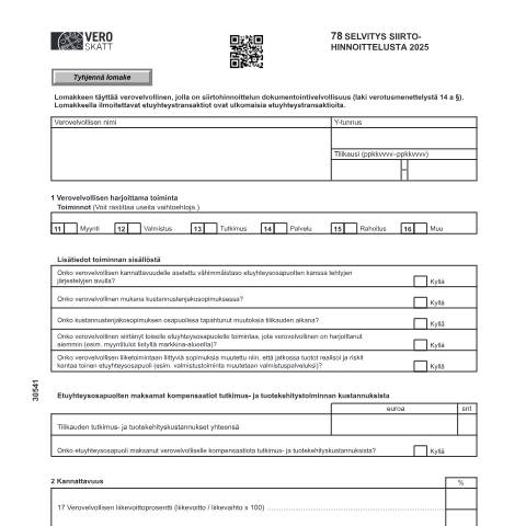 Document preview: 78 Selvitys siirtohinnoittelusta (3054) — 78 Selvitys siirtohinnoittelusta (3054), Suomi (CERFA n°Vero 3054)