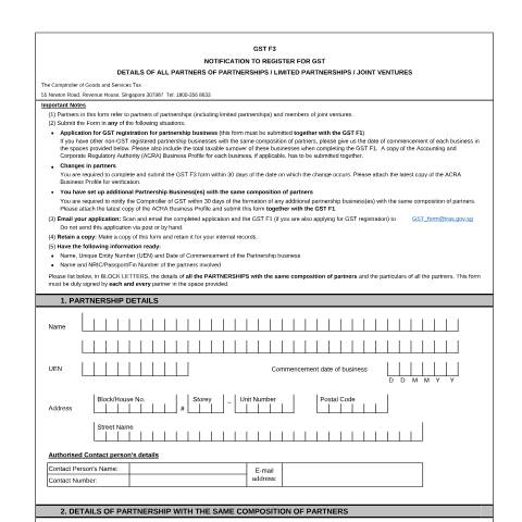 Document preview: GST F3 — IRAS / Gst Registration Deregistration, Singapore (CERFA n°GST-F3)