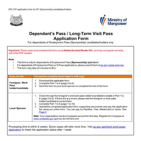 Document preview: Application for Long-Term Visit Pass — MOM / Forms, Singapore (CERFA n°LTSVP_FORM14)
