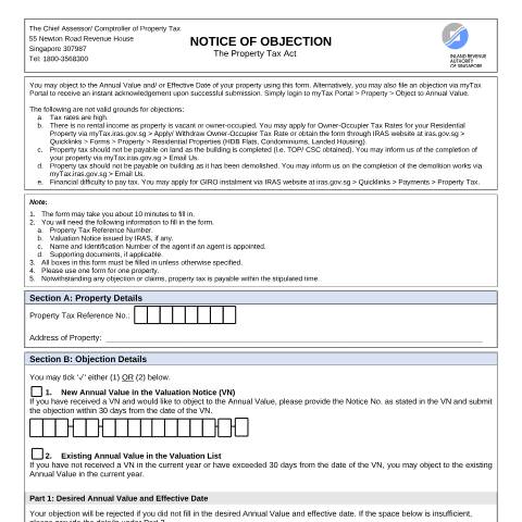 Document preview: All Property Owners — IRAS / All Property Owners, Singapore (CERFA n°NOTICE-OF-OBJECTION-FORM_2-AUG-2024)
