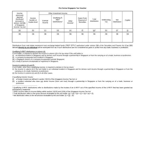 Document preview: REIT ETF - Pro Forma Singapore Tax Voucher — IRAS / Trust, Singapore (CERFA n°PRO-FORMA-SINGAPORE-TAX-VOUCHER-(REIT-ETF))