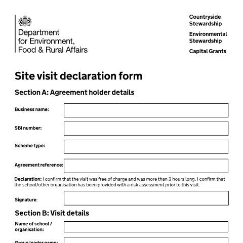 Document preview: Site visit declaration form: educational access — Rural Payments Agency, United Kingdom