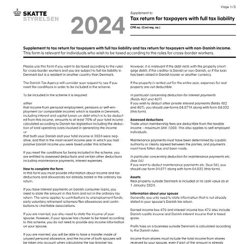 Document preview: 04.032 EN - Supplement to tax return for taxpayers with full tax liability — 04 Tax: tax return and preliminary income – individuals, Danmark (CERFA n°04.032)