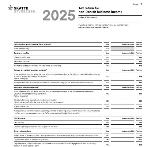 Document preview: 04.011 EN - Tax return for foreign business income — 04 Tax: tax return and preliminary income – individuals, Danmark (CERFA n°04.011)