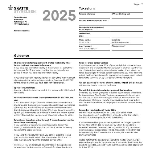 Document preview: 04.009 EN - Tax return for taxpayers with limited liability — 04 Tax: tax return and preliminary income – individuals, Danmark (CERFA n°04.009)