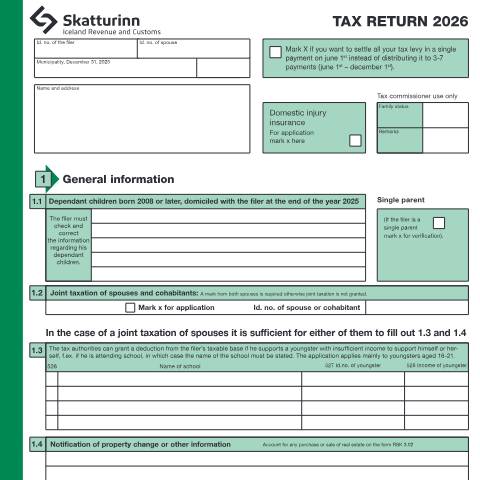 Document preview: Tax return for individuals 2026 — Forms, Ísland (CERFA n°RSK 1.10)
