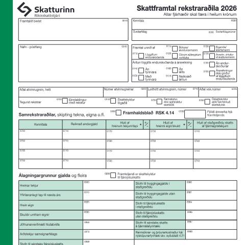Document preview: Skattframtal rekstraraðila 2026, vegna tekjuársins 2025. — Einstaklingar, Ísland (CERFA n°RSK 1.04)