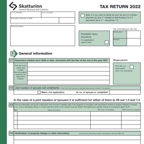 Document preview: Tax return for individuals 2022 — Forms, Ísland (CERFA n°RSK 1.10)