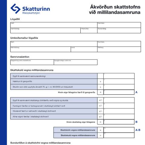Document preview: Ákvörðun skattstofns við millilandasamruna. — Einstaklingar, Ísland (CERFA n°RSK 4.27)