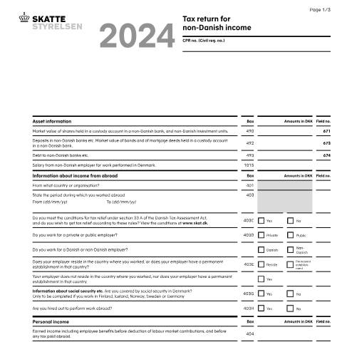 Document preview: 04.012 EN - Tax return for foreign income — 04 Tax: tax return and preliminary income – individuals, Danmark (CERFA n°04.012)
