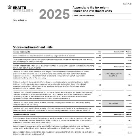 Document preview: 04.068 Appendix to the tax return-shares and investment units — 04 Tax: tax return and preliminary income – individuals, Danmark (CERFA n°04.068)