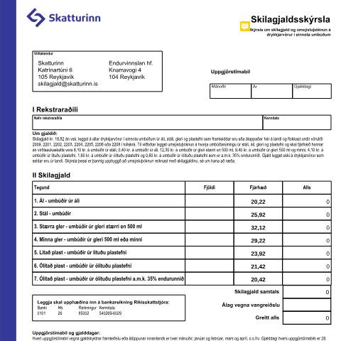 Document preview: -7 Skilagjaldsskýrsla - gildir til og með 31. desember 2025 — Tollamál, Ísland (CERFA n°TS-101)