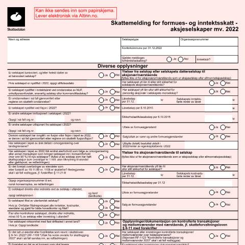 Document preview: Tax return for private limited company, etc. (DISCOUNTINUED) — Skatteetaten / Forms, Norge (CERFA n°RF-1028)