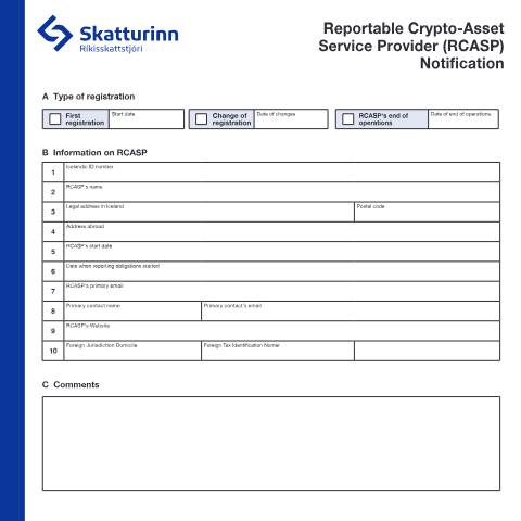 Document preview: Skráning þjónustuveitanda sýndareigna vegna tilkynningarskyldu til skattyfirvalda — Einstaklingar, Ísland (CERFA n°RSK 5.54)