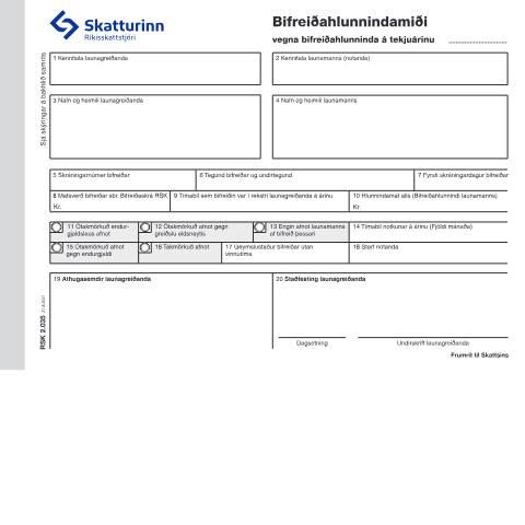 Document preview: RSK 2.035 Bifreiðahlunnindamiði. — Einstaklingar, Ísland