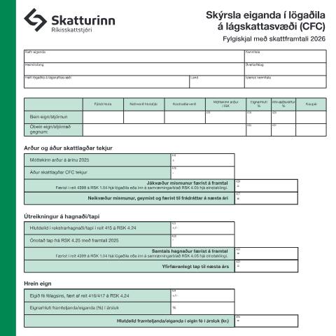 Document preview: Skýrsla eiganda í lögaðila á lágskattasvæði — Einstaklingar, Ísland (CERFA n°RSK 4.25)