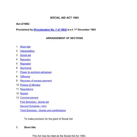 Document preview: SOCIAL AID ACT 1983 — Act / Law, Mauritius (CERFA n°SOCIAL-AID-ACT-1983)
