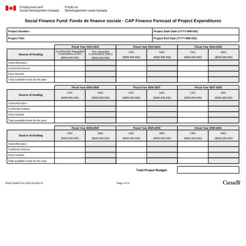 Document preview: Social Finance Fund: CAP Finance Forecast of Project Expenditures — Employment and Social Development Canada, Canada (CERFA n°EMP5734)