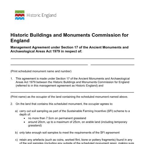 Document preview: Consent for soil sampling on scheduled monuments: Sustainable Farming Incentive — Department for Environment, Food & Rural Affairs, United Kingdom