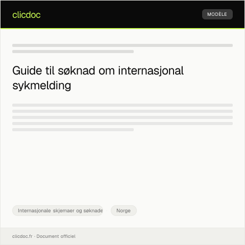 Document preview: Søknad om internasjonal sykmelding og arbeidsgodkjenning — Internasjonale skjemaer og søknader, Norge