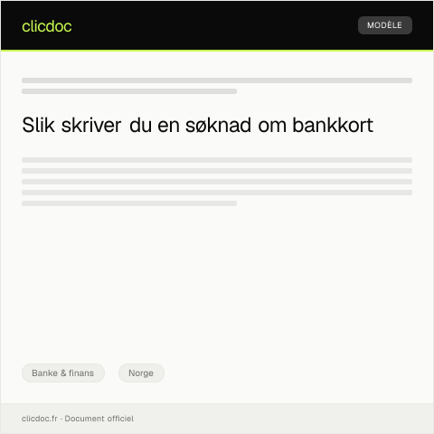 Document preview: Søknad om bankkort — Banke & finans, Norge