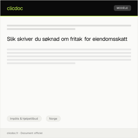 Document preview: Søknad om fritak for eiendomsskatt — Impôts & hjelpetilbud, Norge