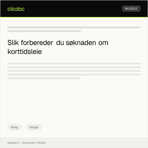 Document preview: Søknad om korttidsleie — Bolig, Norge