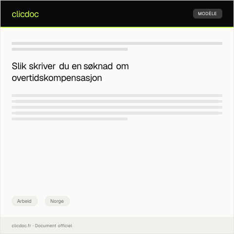 Document preview: Søknad om overtidskompensasjon for ekstra arbeid — Arbeid, Norge