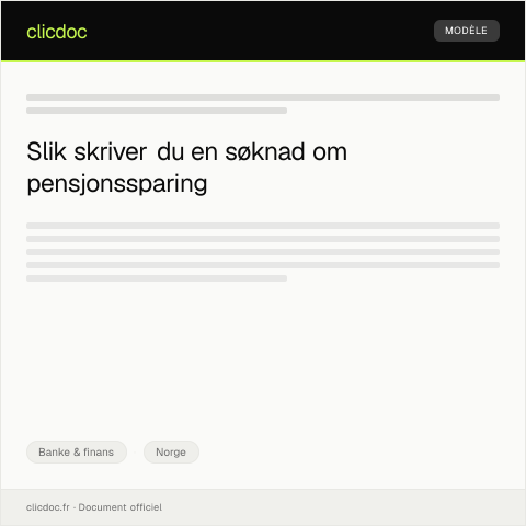Document preview: Søknad om pensjonssparing — Banke & finans, Norge