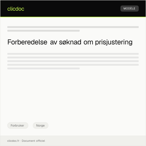 Document preview: Søknad om prisjustering — Forbruker, Norge