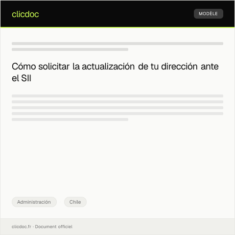 Vista previa del documento Solicitar actualización de dirección para declaración de impuestos en línea en el SII — Administración, Chile