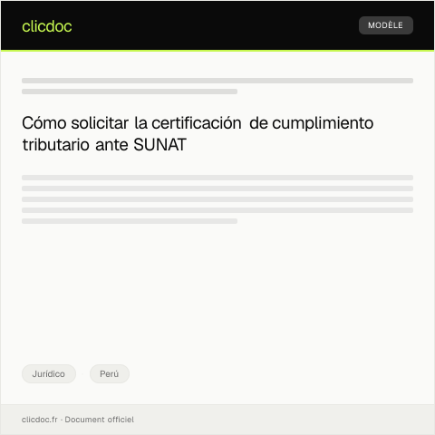 Vista previa del documento Solicitar la certificación de cumplimiento de obligaciones tributarias ante SUNAT — Jurídico, Perú