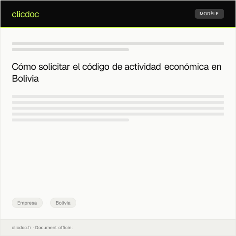 Vista previa del documento Solicitar código de actividad económica para tributación — Empresa, Bolivia