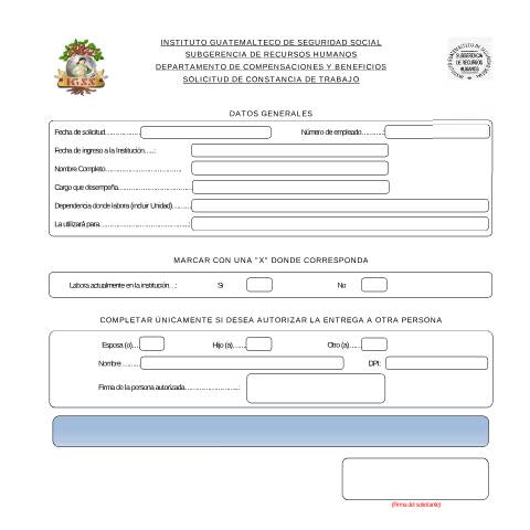 Vista previa del documento rrhh2 — IGSS - Formularios, Guatemala (CERFA n°RRHH-2)