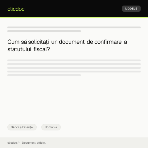 Document preview: Solicitare pentru emiterea unui document de confirmare a statutului fiscal — Bănci & Finanțe, România
