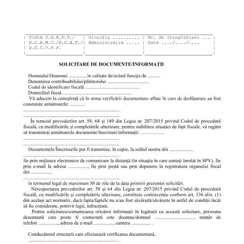 Document preview: Solicitare de documente/informații (OPANAF 3666/2020) — Documente emise, România (CERFA n°Solicitare_OPANAF_3666_2020)