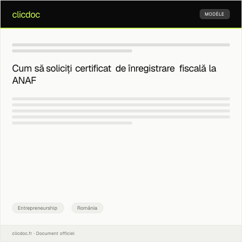 Document preview: Solicitare de emitere a certificatului de înregistrare fiscală — Entrepreneurship, România