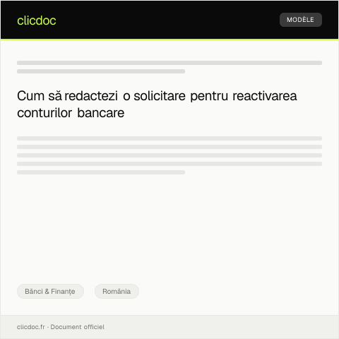 Document preview: Solicitare pentru reactivarea conturilor bancare în sistemul electronic — Bănci & Finanțe, România