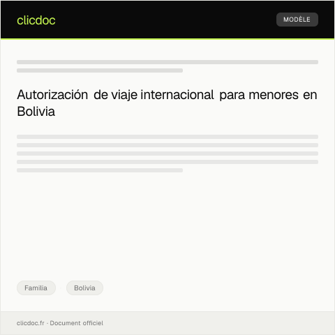 Vista previa del documento Solicitud de autorización de viaje internacional para menor de edad ante el Registro Civil — Familia, Bolivia