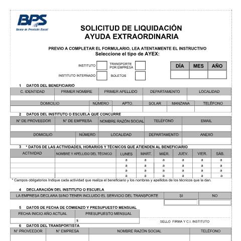 Vista previa del documento Ayuda Extraordinaria - Formulario de solicitud — BPS - Formularios De Activos, Uruguay