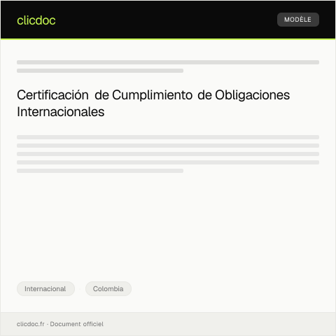 Vista previa del documento Solicitud de certificación de cumplimiento de obligaciones internacionales — Internacional, Colombia