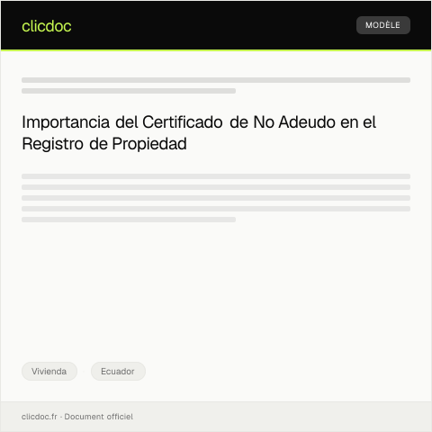 Vista previa del documento Solicitud de Certificado de No Adeudo para Trámites en el Registro de la Propiedad — Vivienda, Ecuador