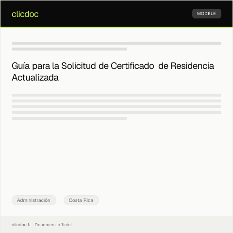 Vista previa del documento Solicitud de certificado de residencia actualizada en el Registro Nacional — Administración, Costa Rica