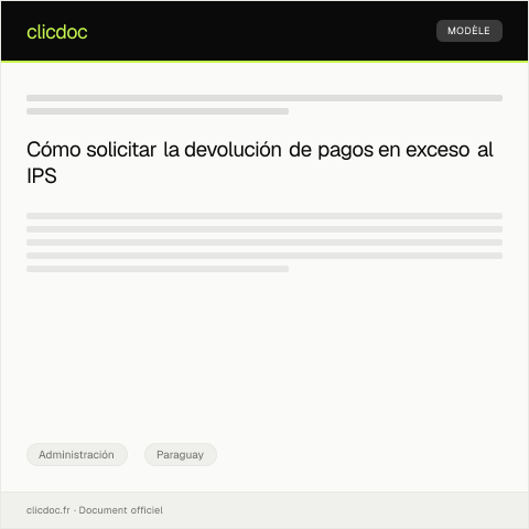 Vista previa del documento Solicitud de devolución de saldo a favor por pagos en exceso al IPS — Administración, Paraguay