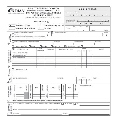 Vista previa del documento Solicitud de devolucion y/o compensacion y/o imputacion por pago en exceso, pagos de no debido y otros — Año 2005, Colombia (CERFA n°F82006-2005)